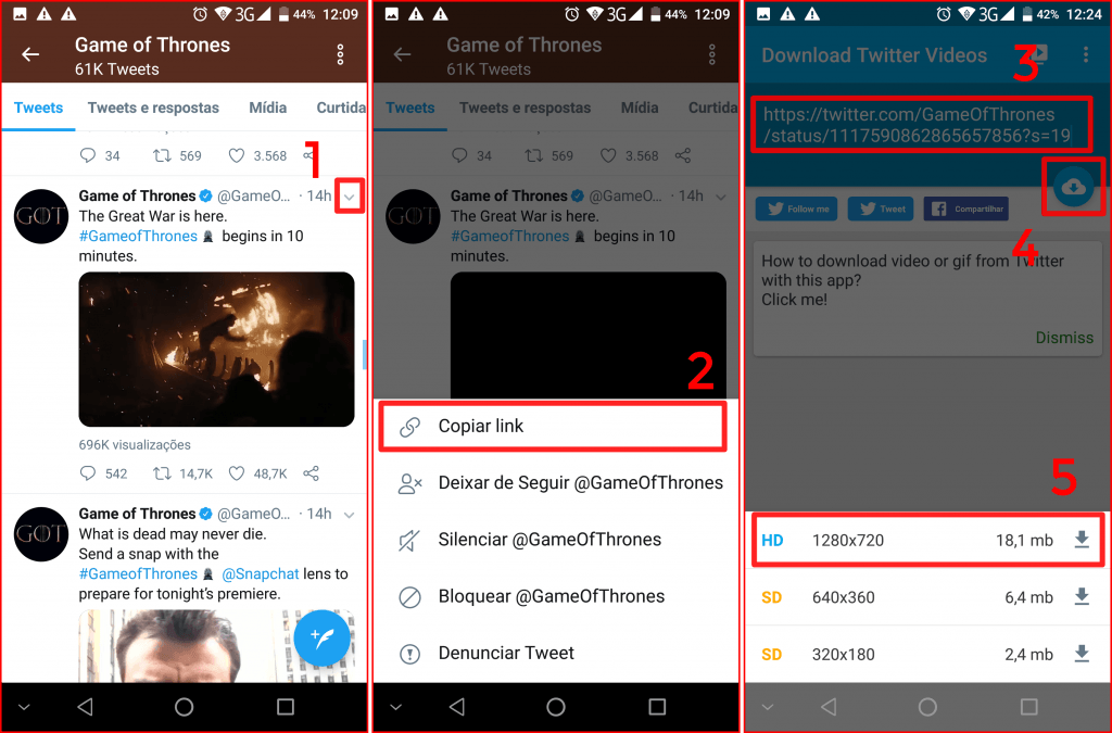 Baixar vídeos do Twitter - Método pelo aplicativo