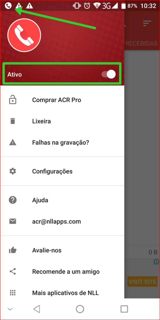 Certifique que está ativo ou ative o aplicativo