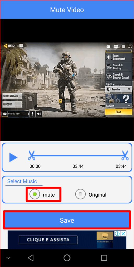 Escolha a opção MUTE, e clique em Save - Como tirar o som de videos