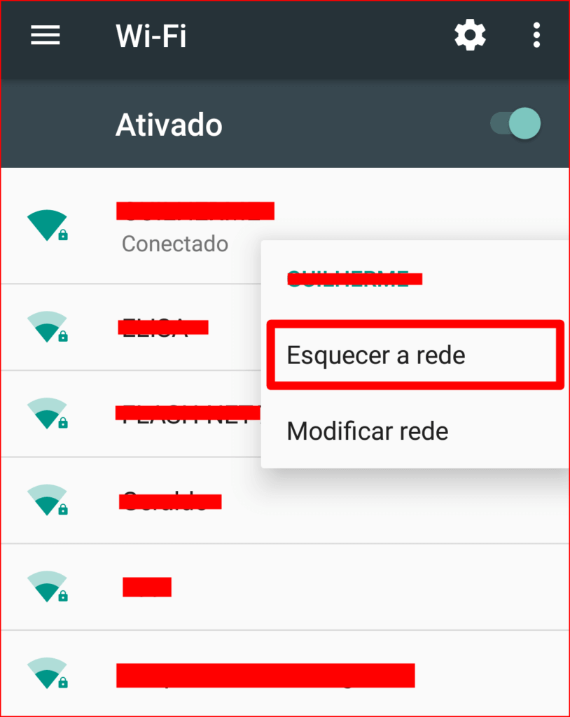 Esquecer a rede Wi-Fi - Problema de autenticação Wi-Fi