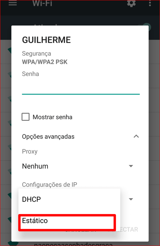 Mude as Configurações de IP de DHCP para Estático