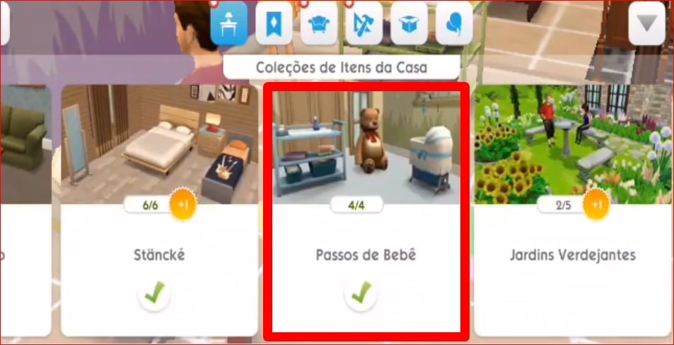 Acesse coleções de itens da casa, e escolha passos de bebê