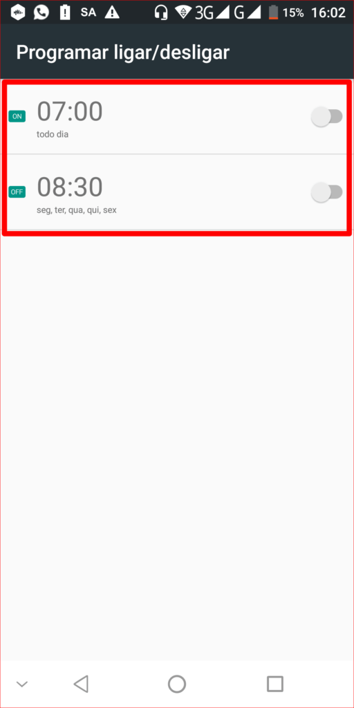 Selecione o horário da programação para o celular ligar e desligar