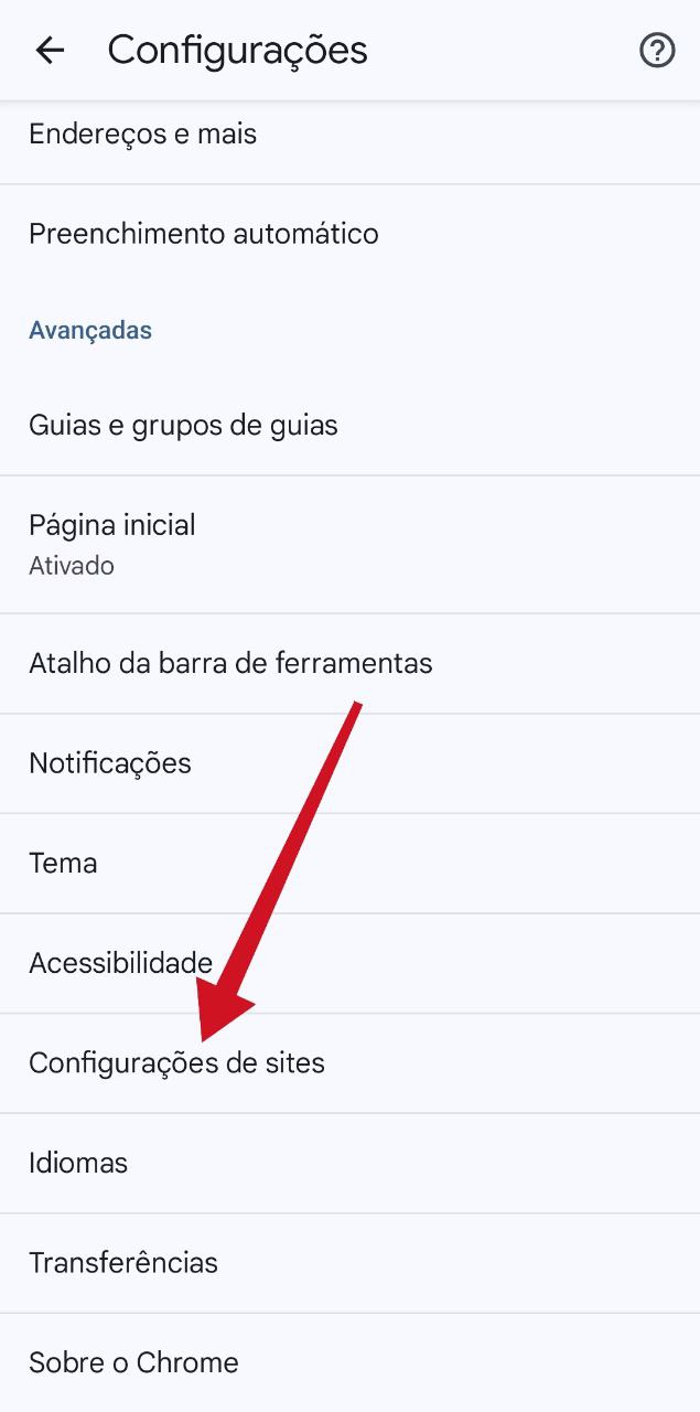 Configurações de sites / Chrome / MUNDO ANDROID